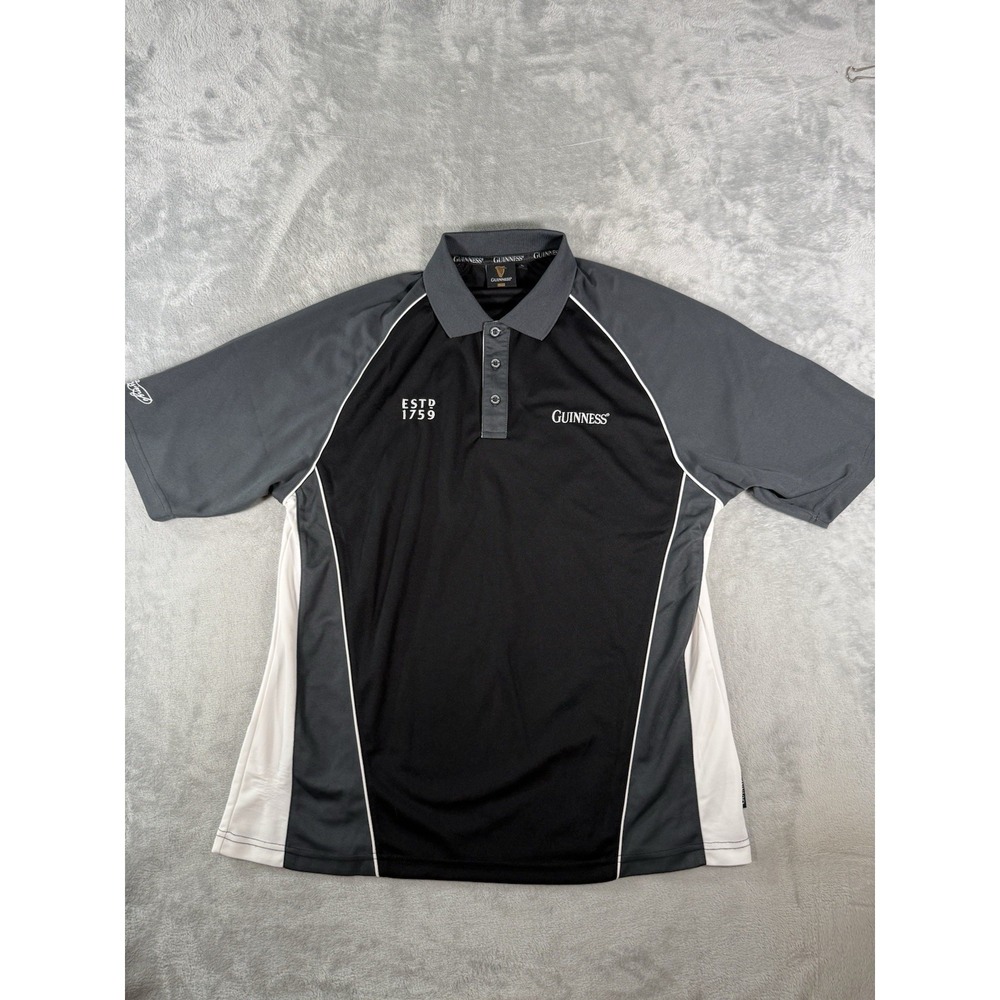 Guinness Shirt Men's XL Black Grey White Short Sleeve Golf Performance Polo